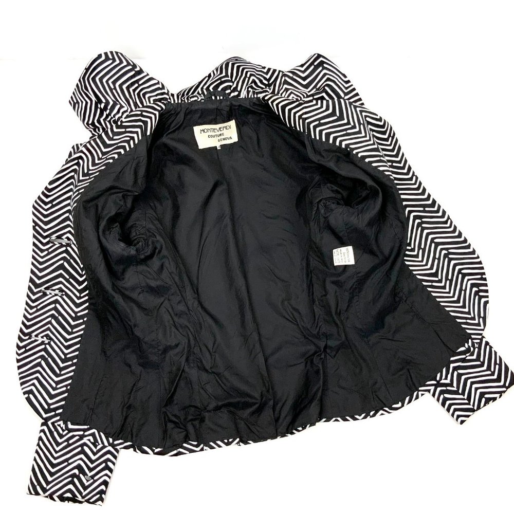 Vintage Monteverdi Couture Genova Luxury Silk Black & White Shevron Suit Sz 4 -2 - Picture 14 of 16